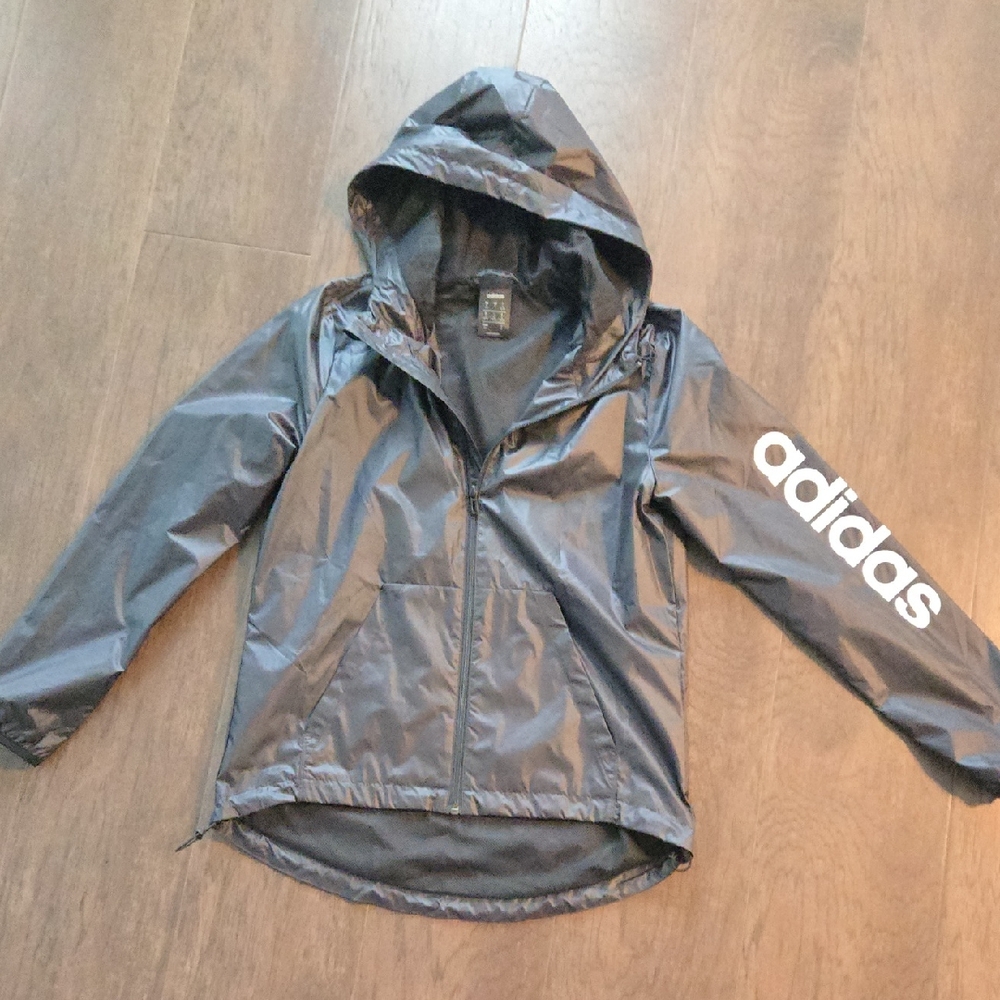 Adidas Black Hooded Windbreaker Jacket